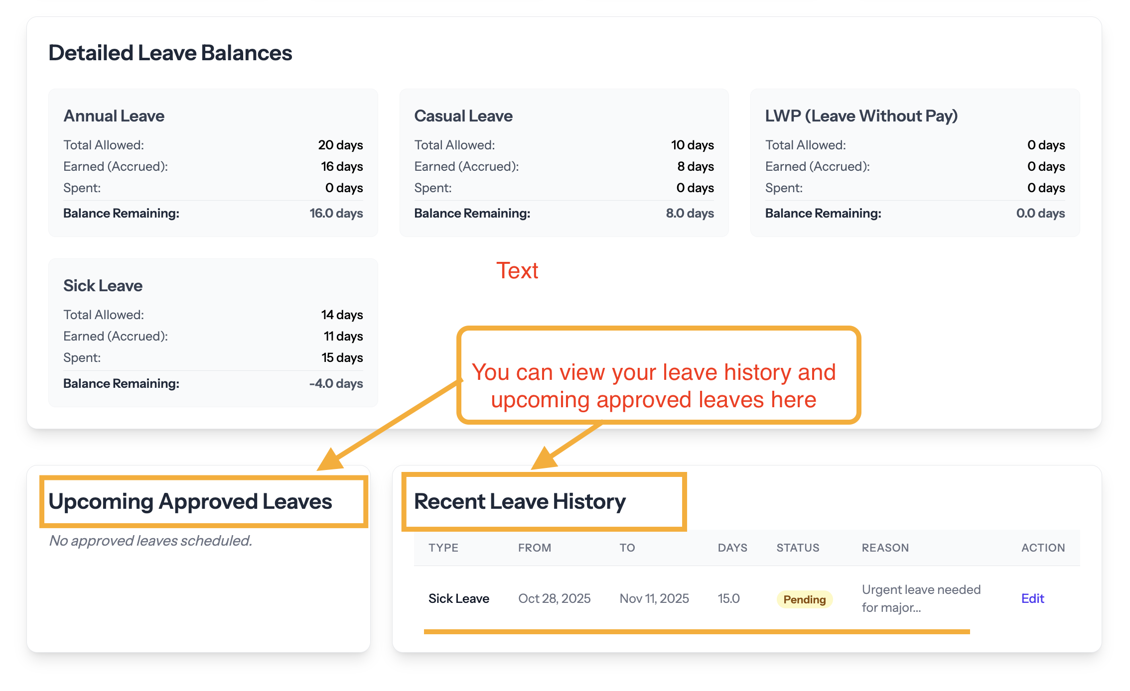 Recent Leave History Table
